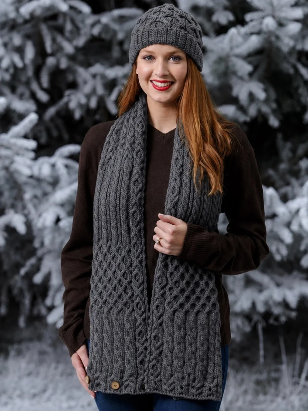 Aran Sweater Market Merino Wool Button Snood Scarf Gray Made in Ireland